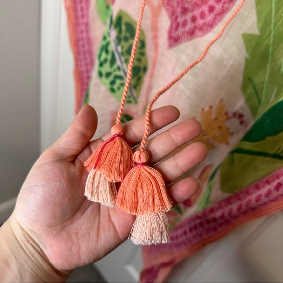 Spartina 449 Pink Green Palm Leaf Linen Blend Kaftan Dress OS Resort Beach Lake - Picture 4 of 7